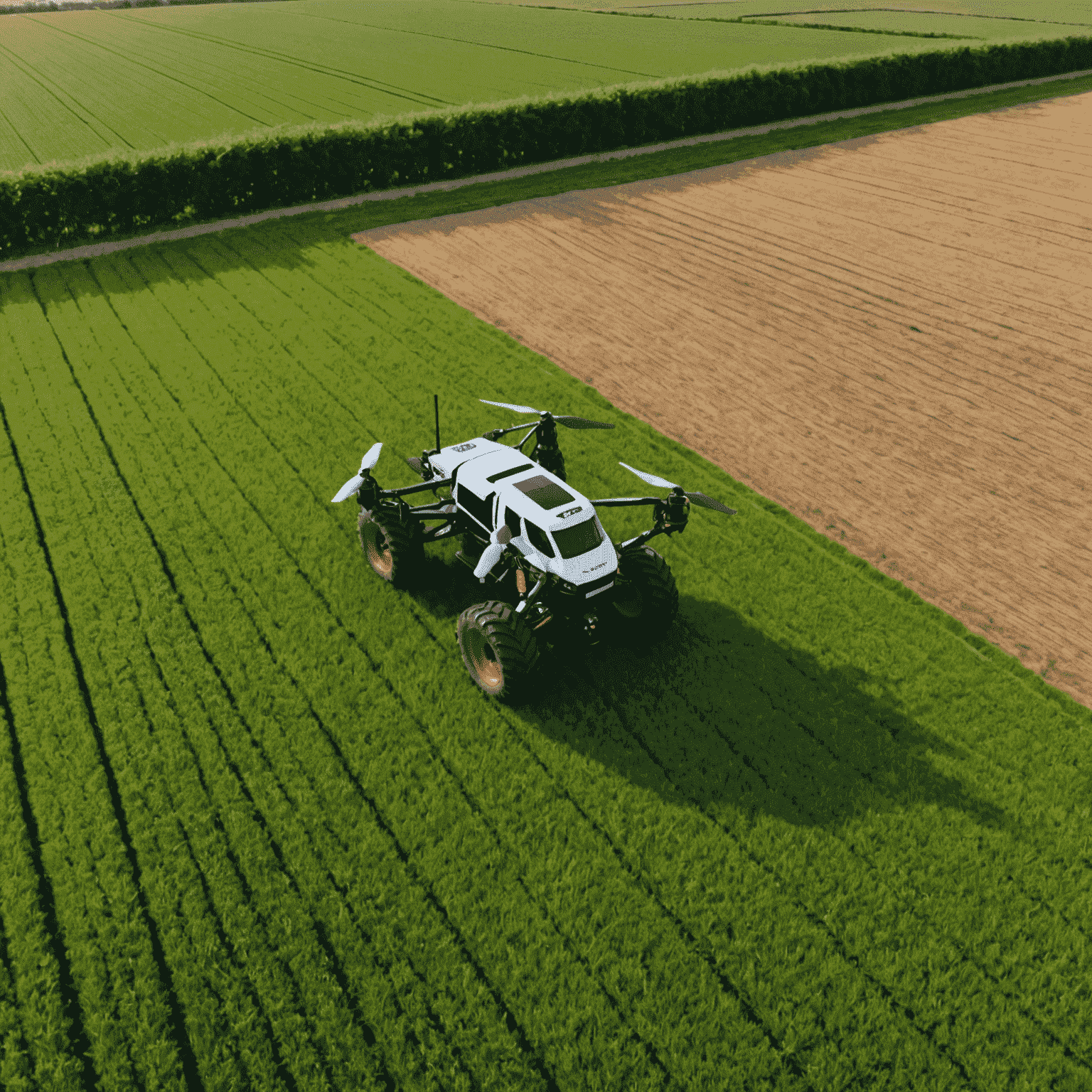 A British farm using AI-powered drones for crop monitoring and automated tractors for precision agriculture